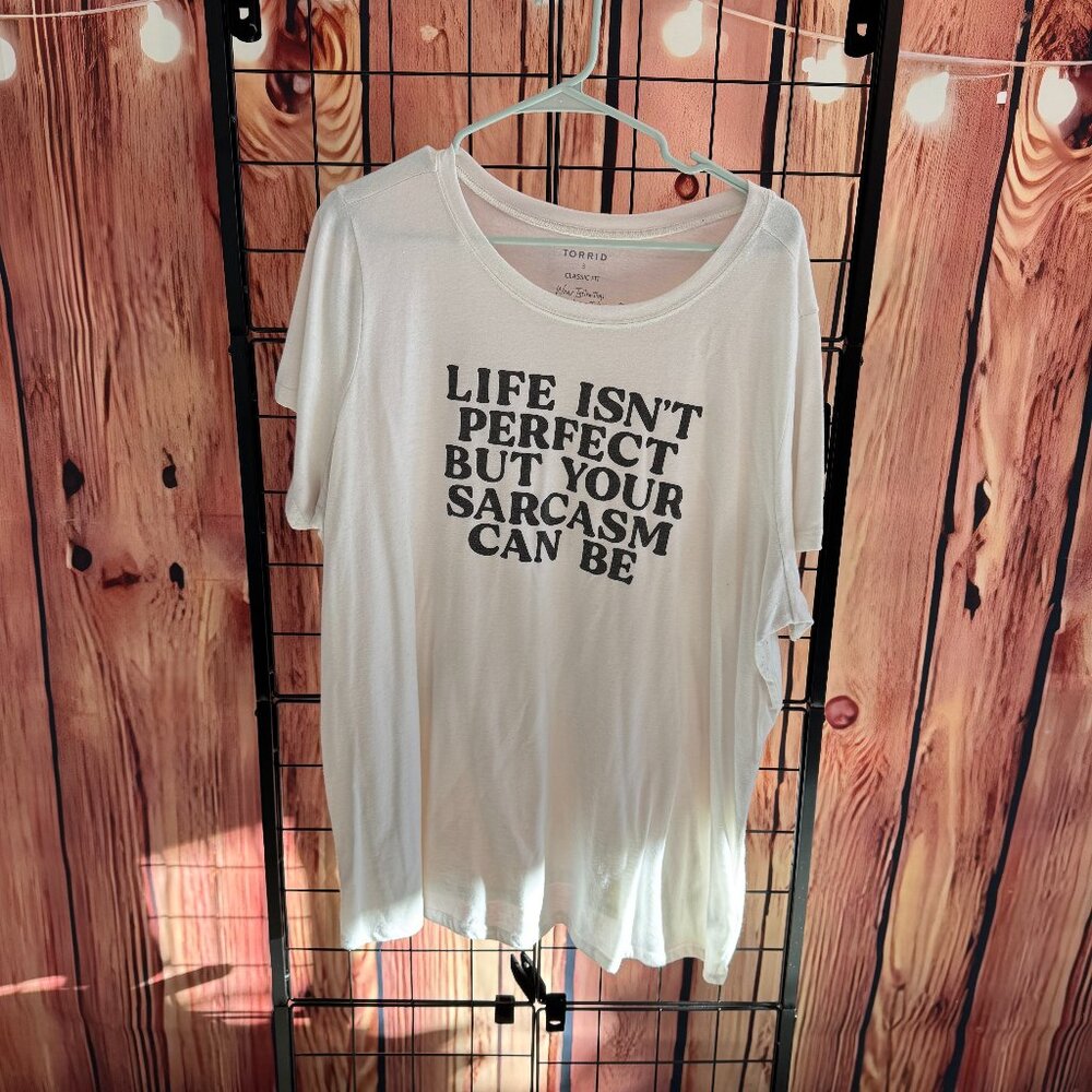 Torrid - Graphic Tee - Life Isn't Perfect But Your Sarcasm Can Be - White - 3x